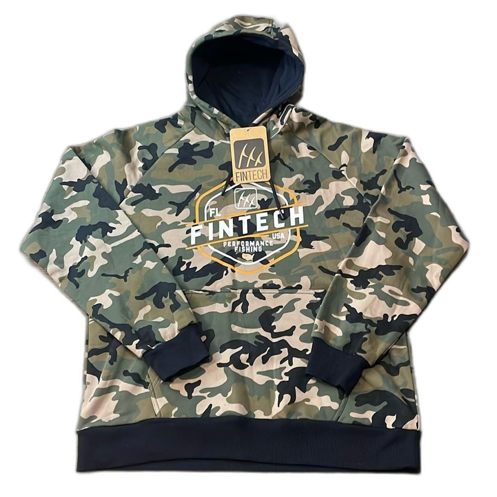Fintech USA Performance Hoodie Fishing Camouflage Sweatshirt Size Medium New